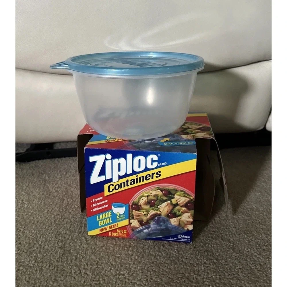 NOS VTG 1999 Vintage Ziploc Container 1 Large Bowl Snap N Seal 56 Oz 7 Cups Open